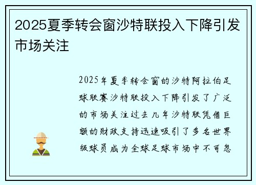 2025夏季转会窗沙特联投入下降引发市场关注