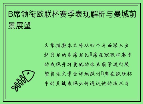 B席领衔欧联杯赛季表现解析与曼城前景展望